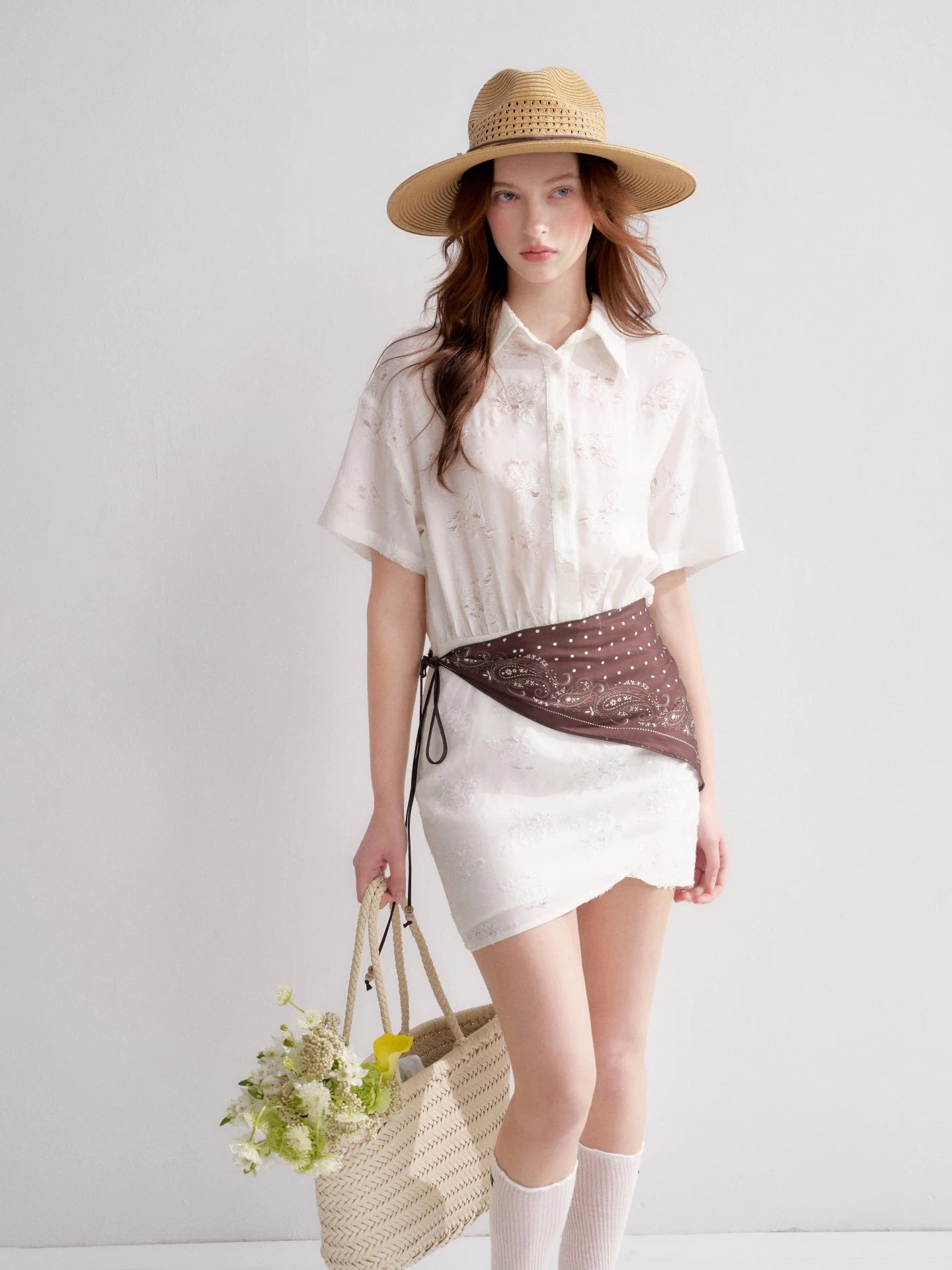 Rose Cutout Shirt Dress