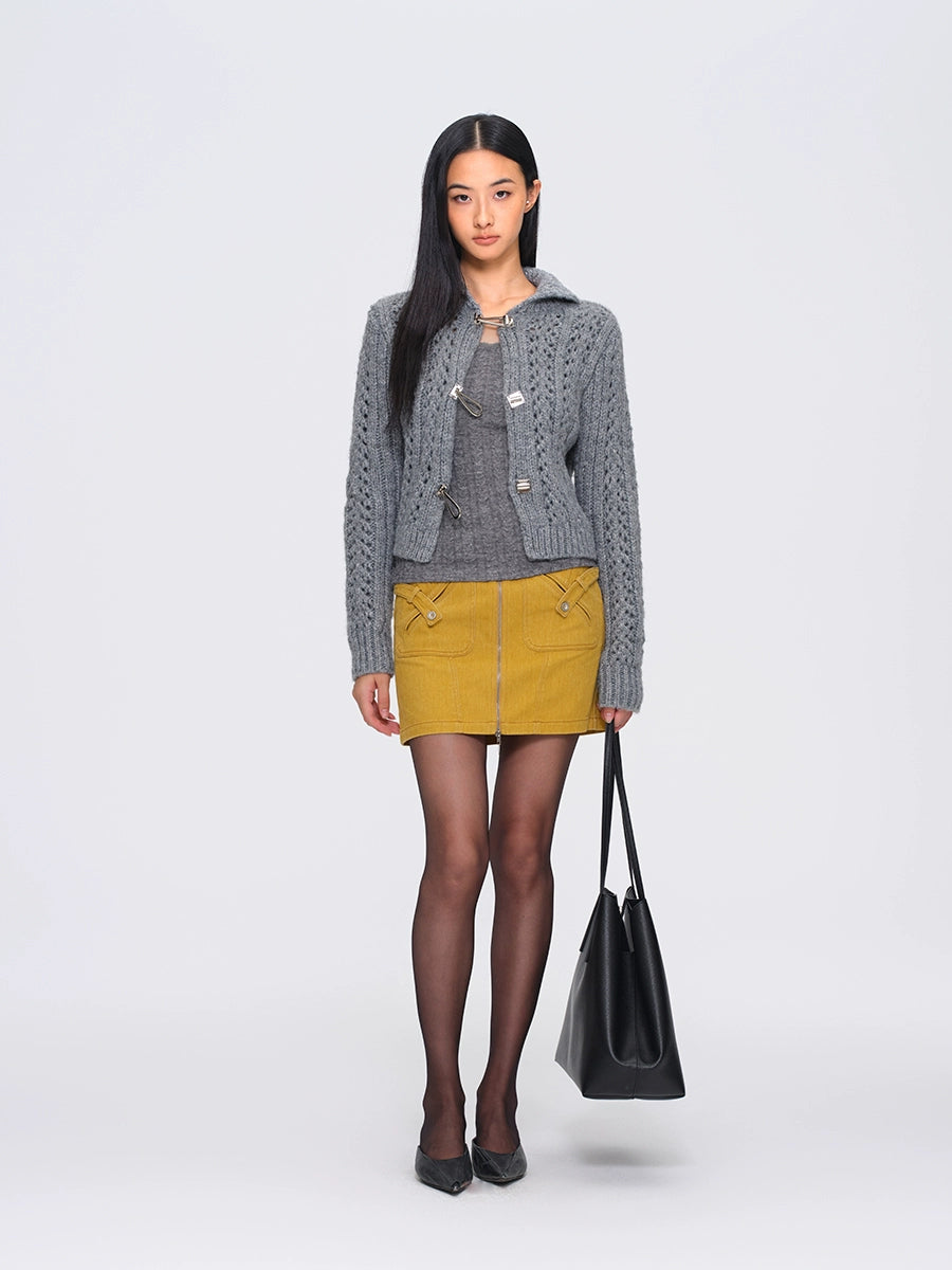 Yellow Washed Denim Mini Skirt