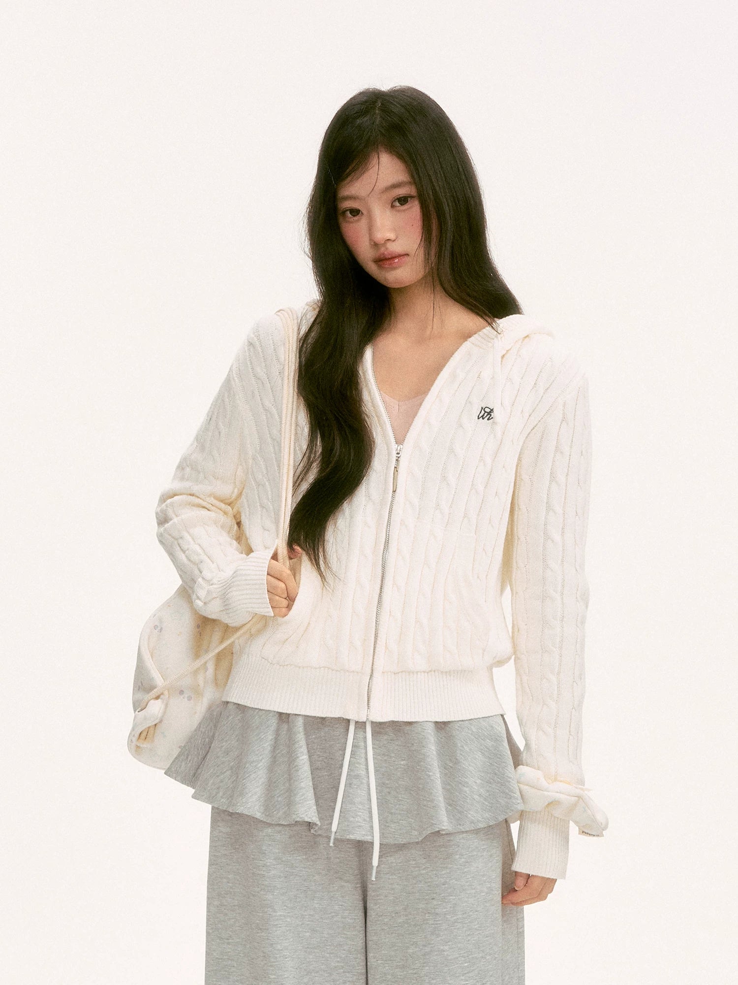 Apricot Cable Hooded Knit Cardigan