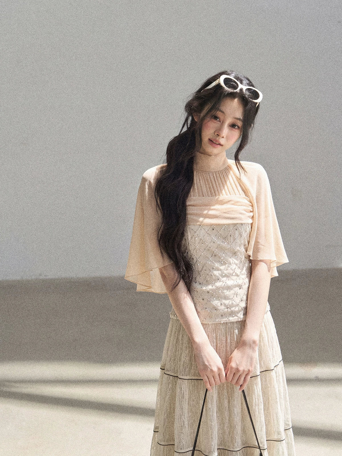 Pink Mesh Shawl Top