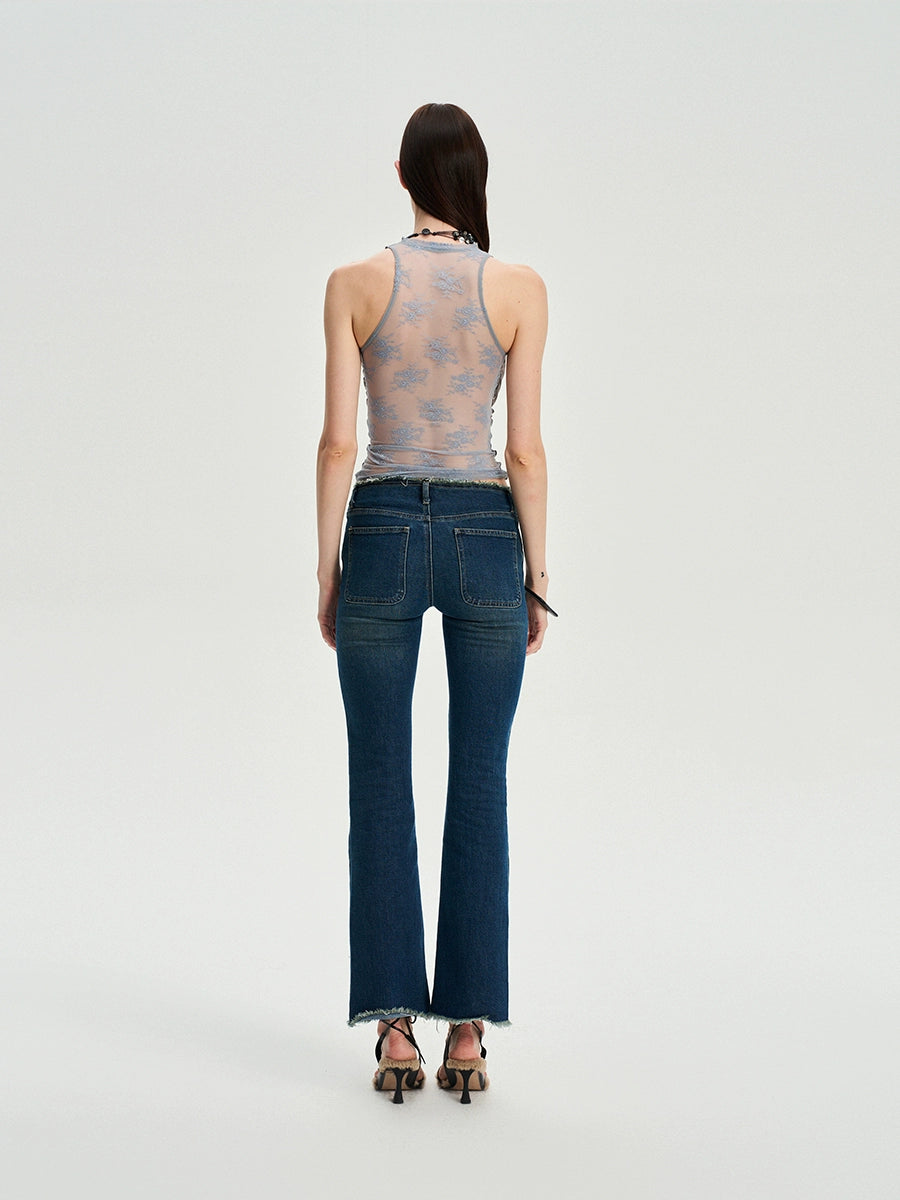 Lace Panel Twist Knit Tank