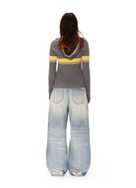 Washed Distressed Wide Jeans
