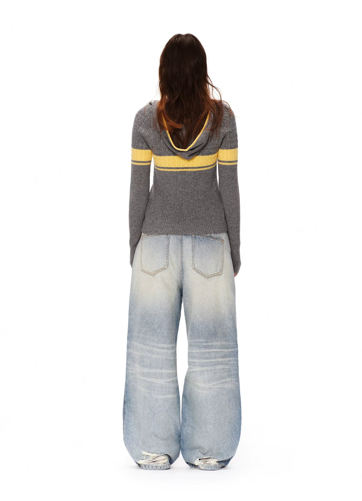 Washed Distressed Wide Jeans