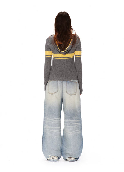 Washed Distressed Wide Jeans