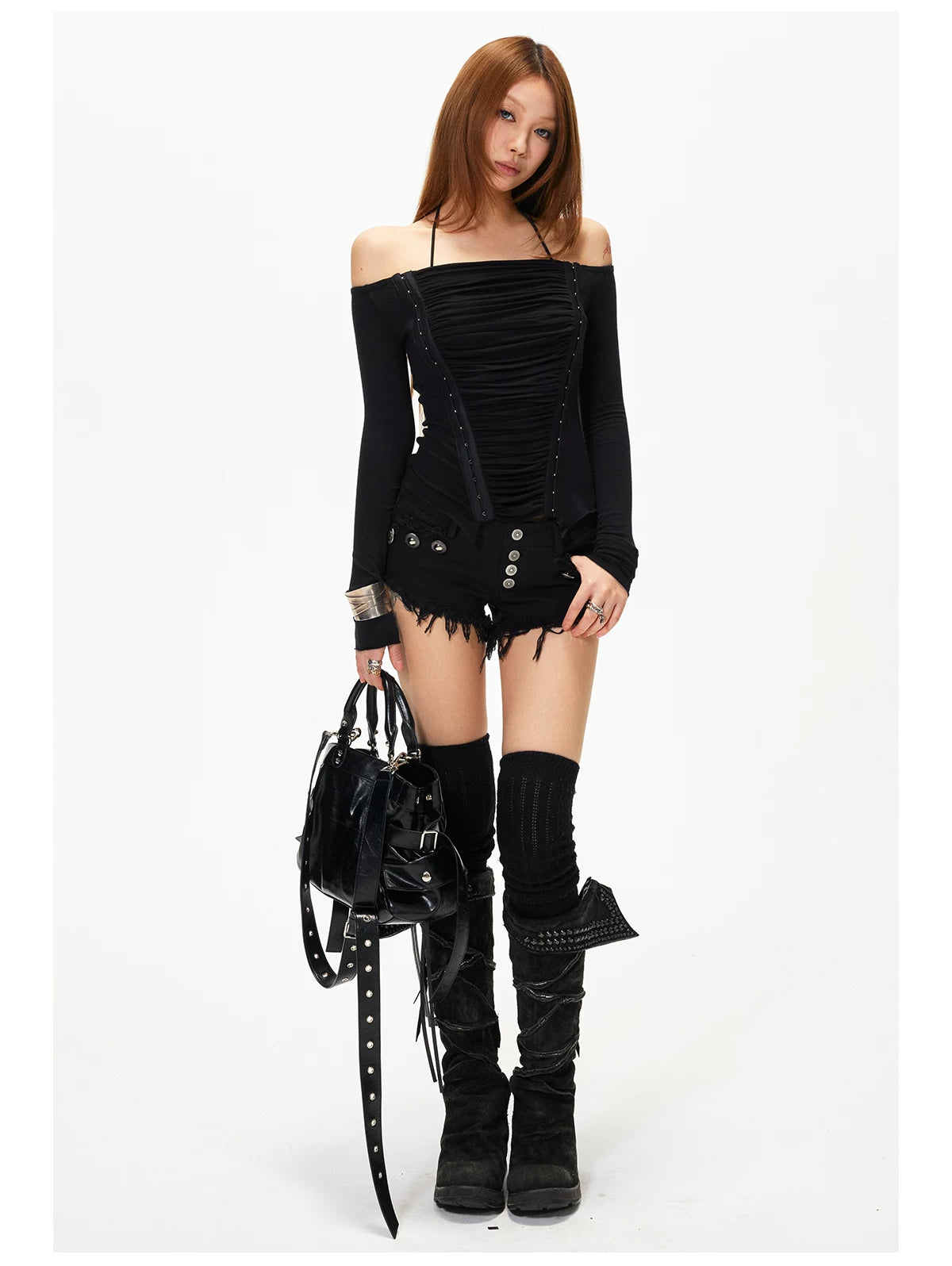 Studded Denim Shorts