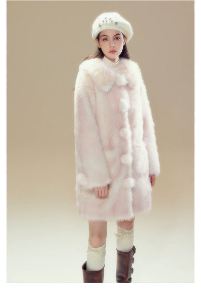 Pink Ombre Doll Collar Long Shearling Coat
