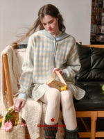 Contrast Gingham Knit Cardigan & Skirt Set