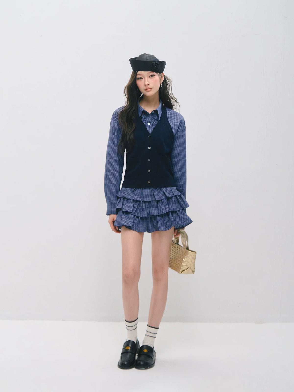 Plaid Ruffle Shirt &amp; Skirt Set