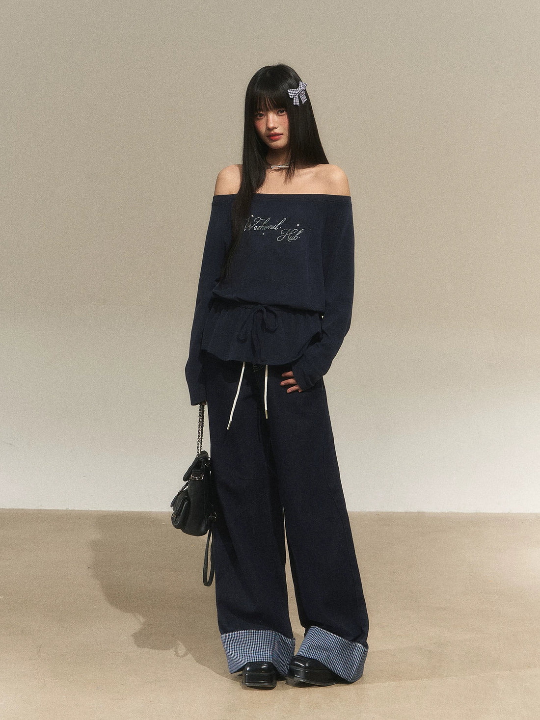 Off-Shoulder Rhinestone Letter Tee