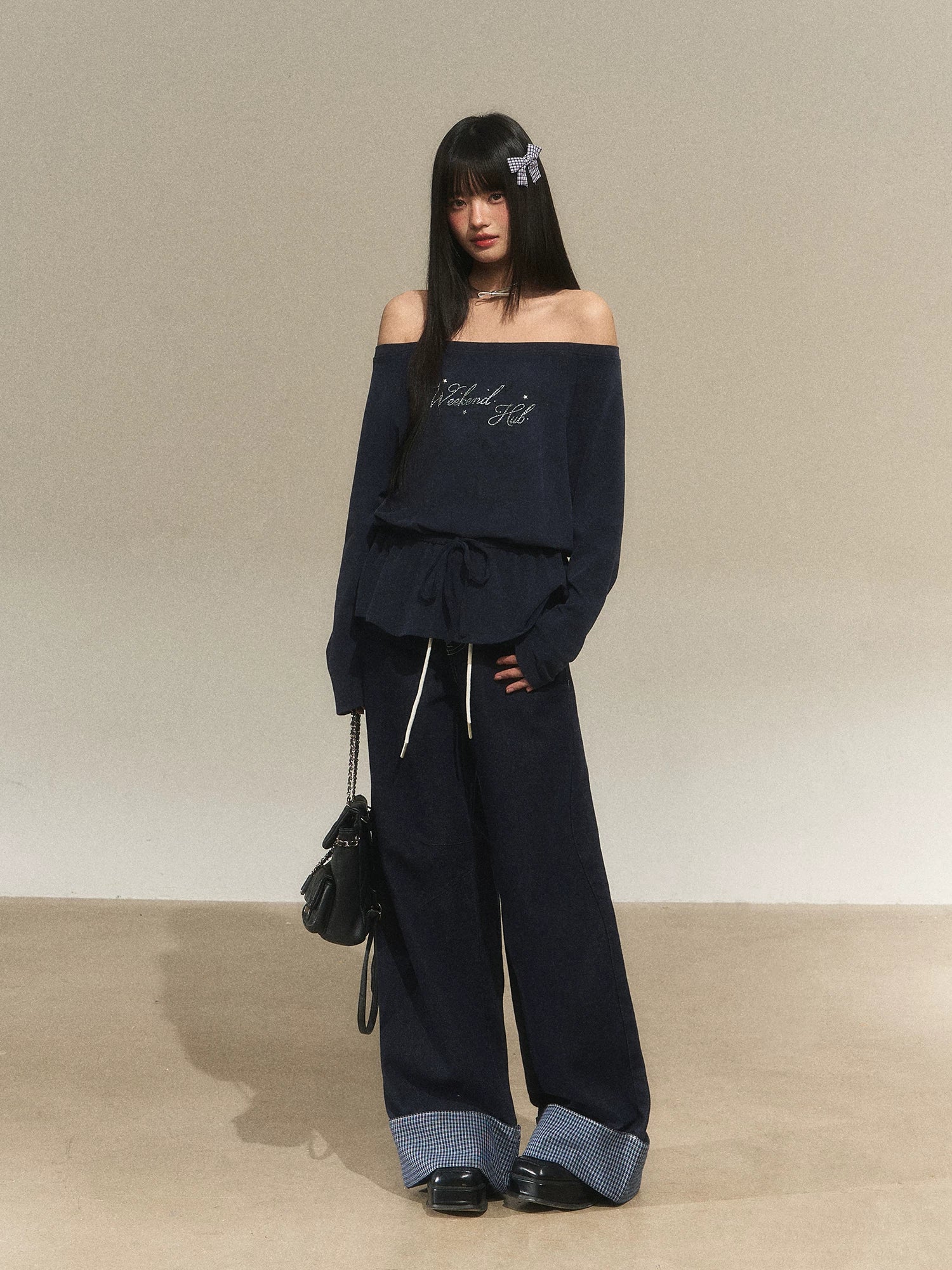 Off-Shoulder Rhinestone Letter Tee