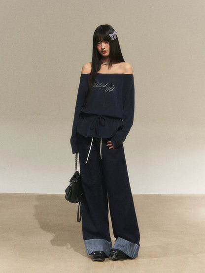 Off-Shoulder Rhinestone Letter Tee