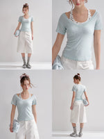 Blue V-Neck Fitted T-shirt