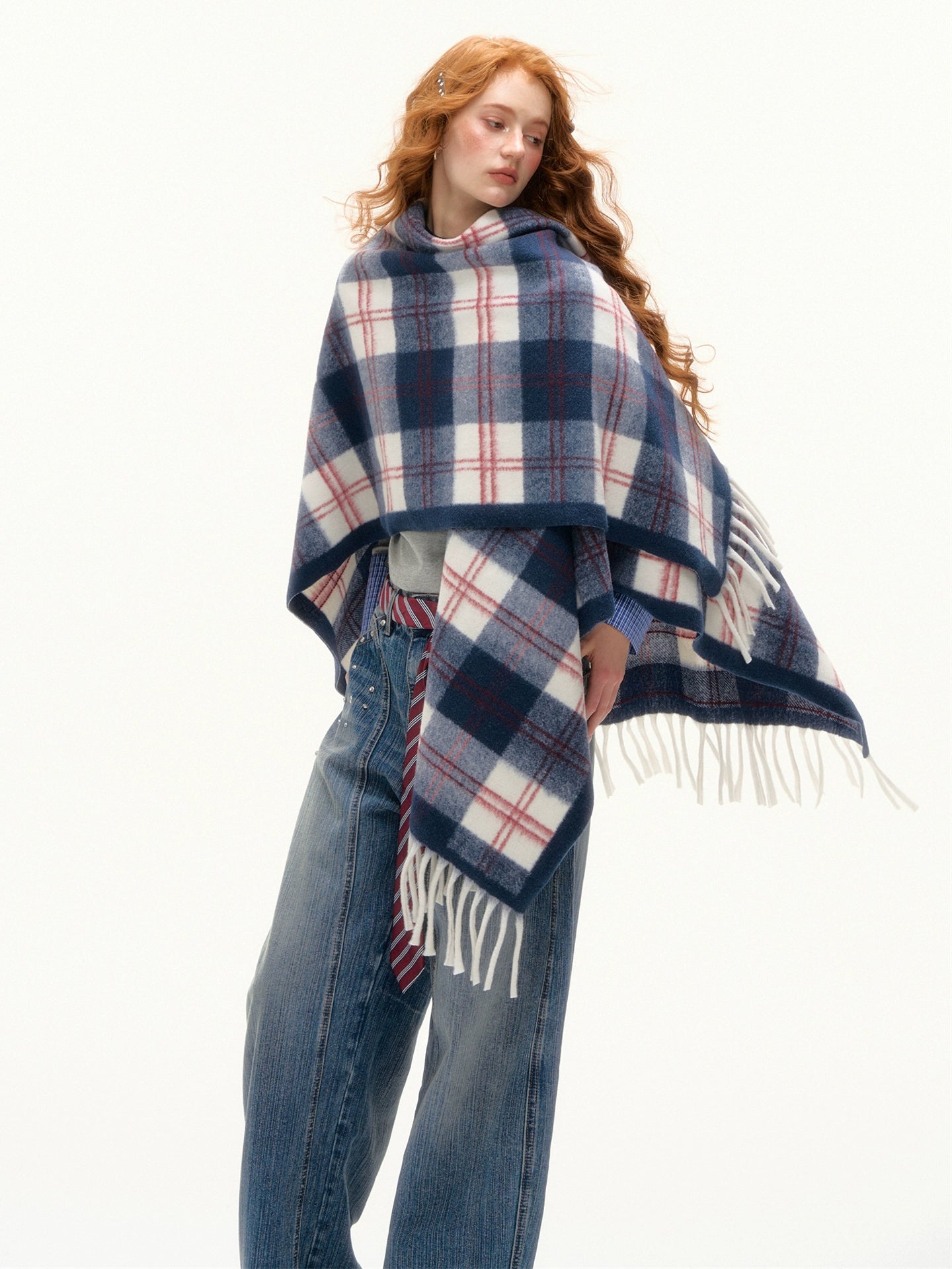 Vintage Plaid Tassel Scarf
