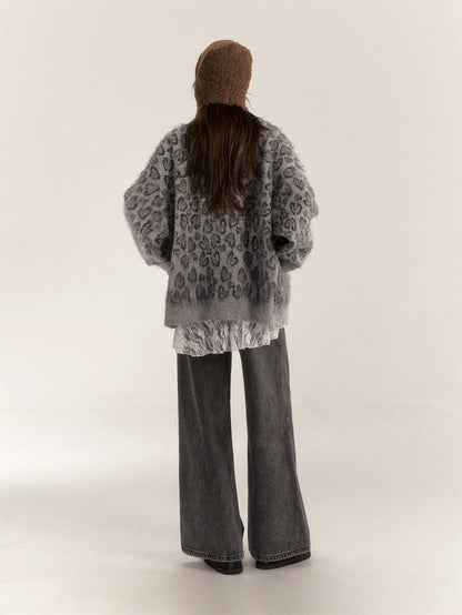 Brown &amp; Gray Leopard Print Cardigan