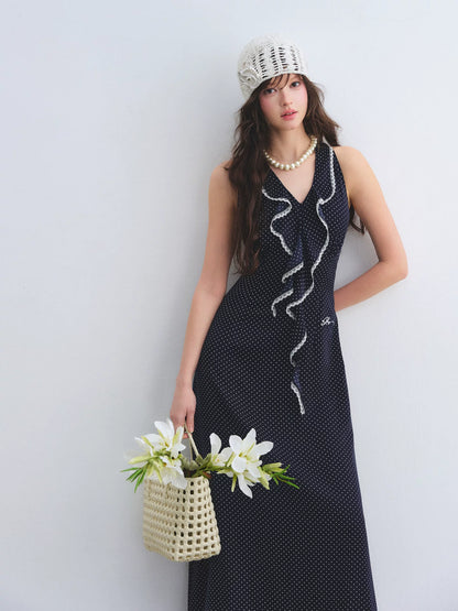 Navy Blue Polka Dot Ruffle Dress