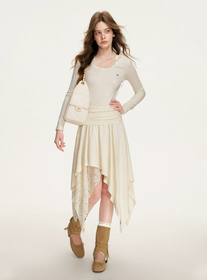 Apricot Lace Ruched Dress