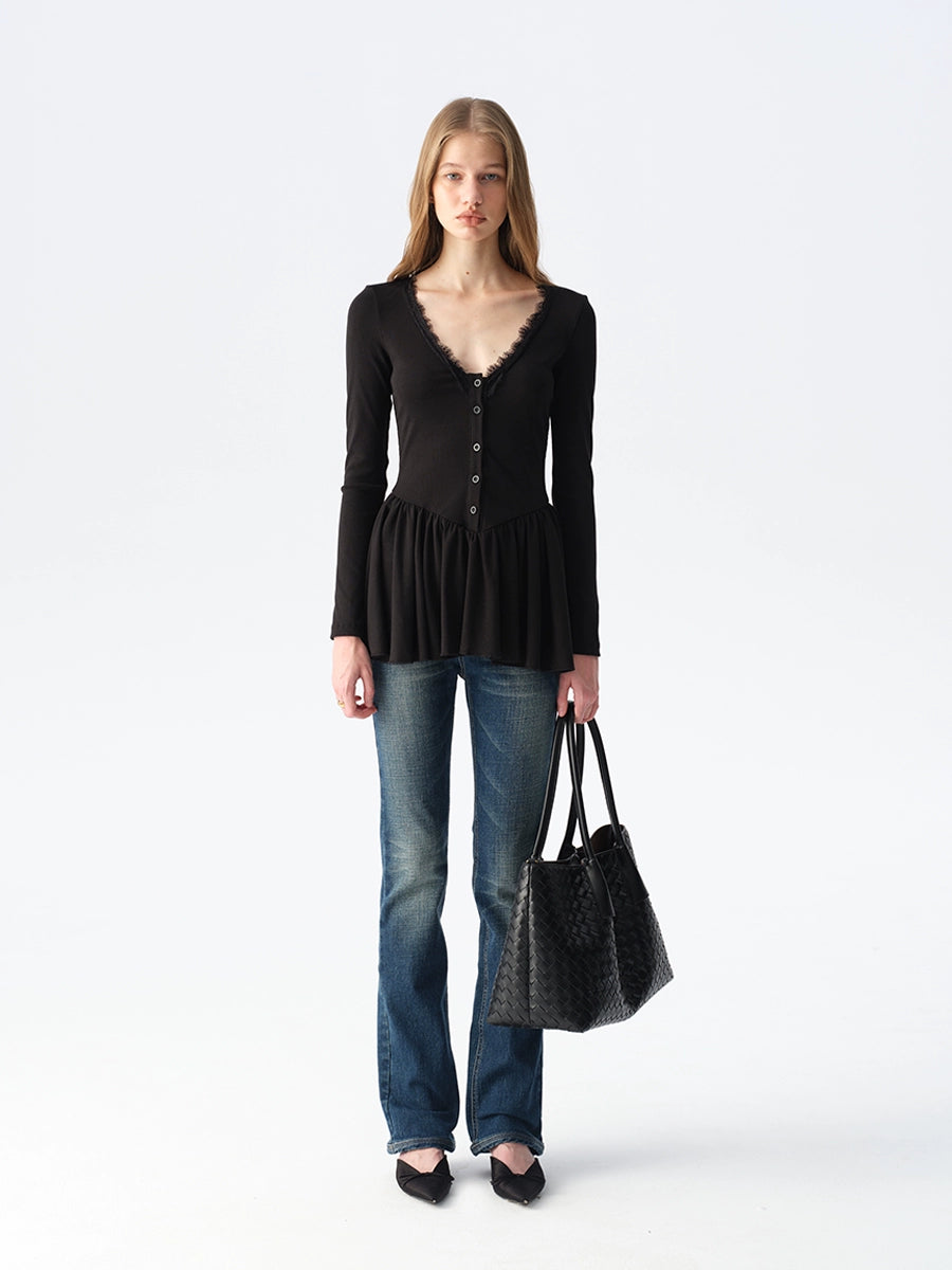 Lace Panel V-Neck Top