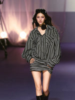 Detachable Floral Striped Shirt Dress