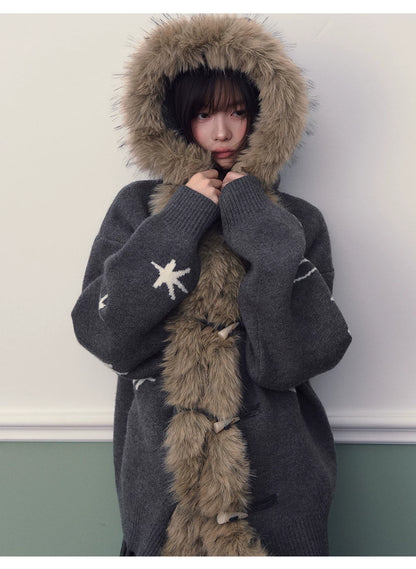 Hooded Toggle Knit Jacket