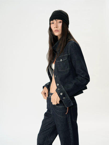 Original Denim Short Stand Collar Cinched Jacket Set