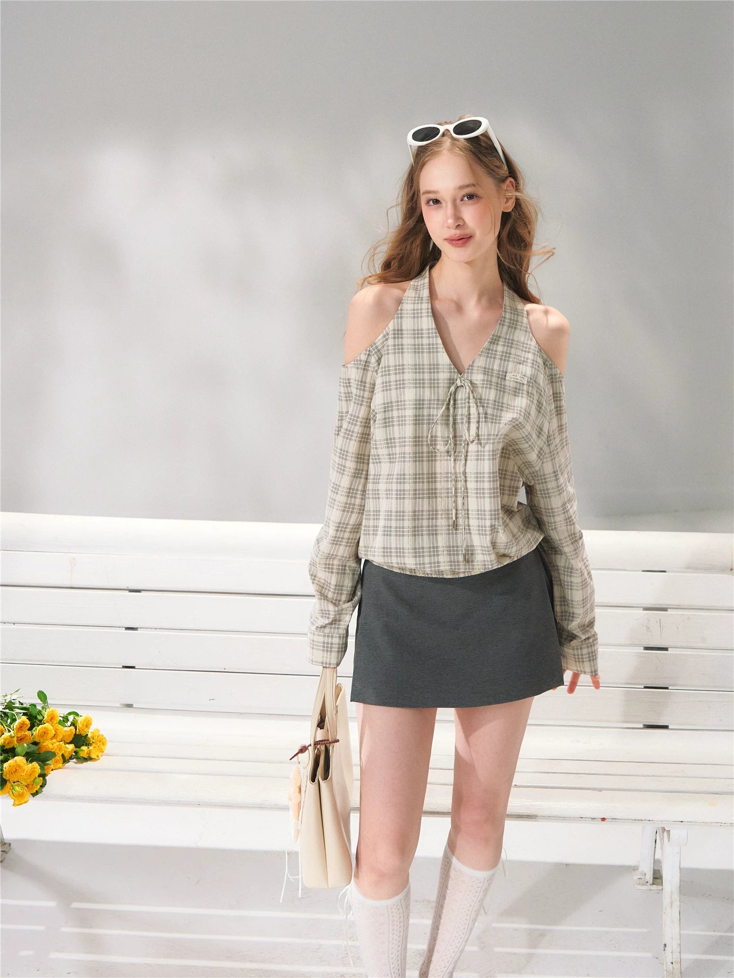 Halter Cutout Plaid Top
