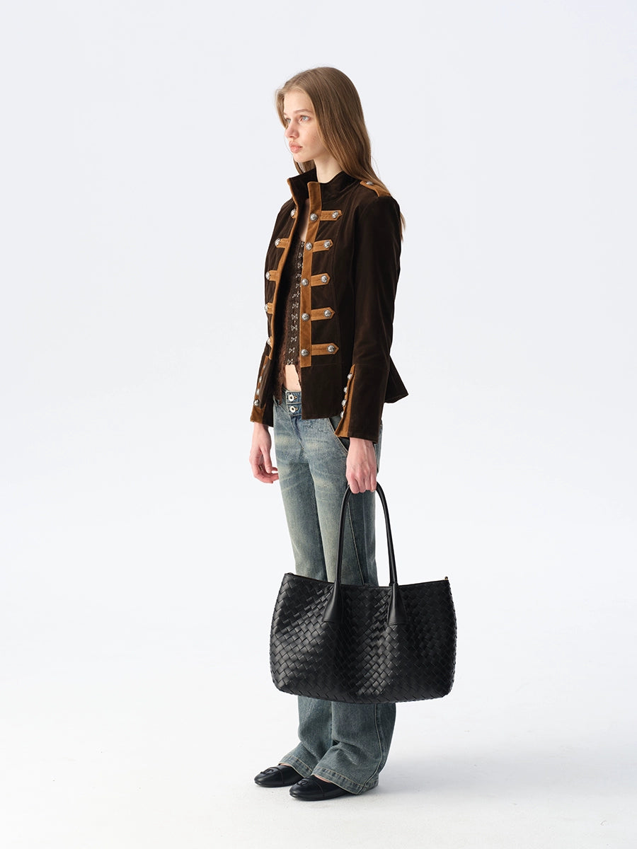 Velvet Colorblock Hardware Jacket