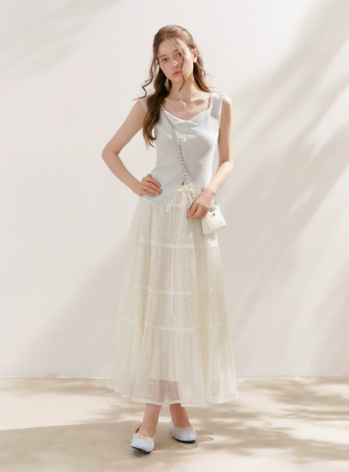 Lace Tiered A-Line Skirt
