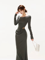 Ribbed Cutout Waist Dress