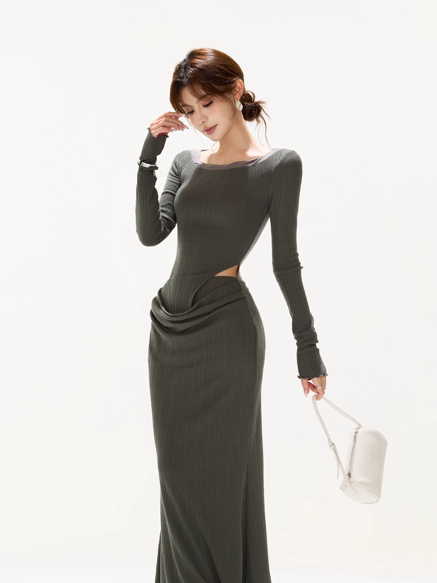 Ribbed Cutout Waist Dress