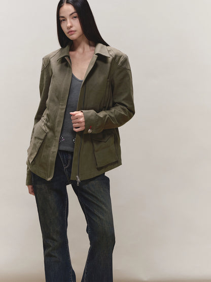 Diamond-Quilt Contrast Hunter Jacket