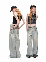 Distressed Curved Denim Pants