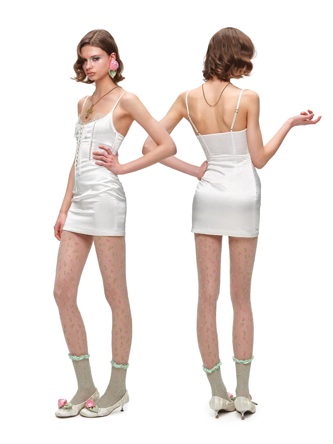 Satin Faux Two-piece Hollow Dress