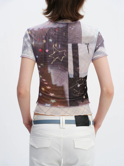 Breathable Mesh Two-Piece Rolled Sleeve Tee