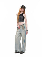 Distressed Curved Denim Pants