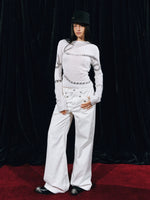 Snow-Washed Straight White Denim Pants