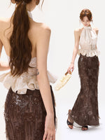 Satin Halter Lace Waist Top