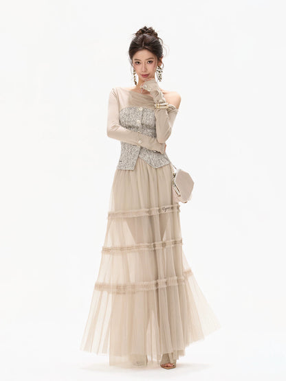 Pleated Mesh Skirt