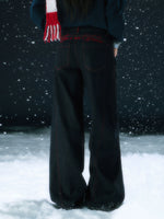 Contrast Stitch Embroidery Wide Pants