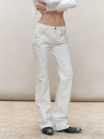 Vintage-Wash Seam-Panel White Jeans