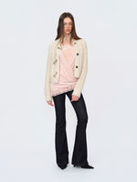 Pink Paneled Ruched Mock-Two-Piece Blouse