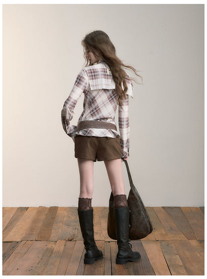 Brown Studded Faux Suede Shorts