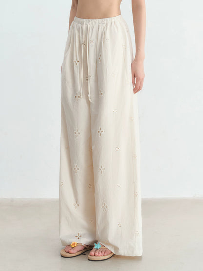 Cut-out Embroidered Casual Pants