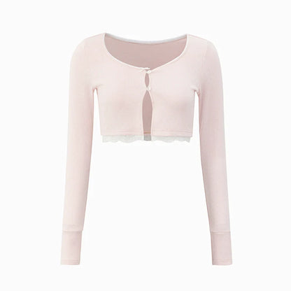 Pink Square Neck Short Sleeve T-shirt &amp; Cardigan Set