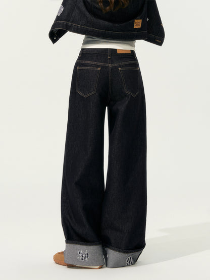 Denim Embroidered Cropped Jacket Set