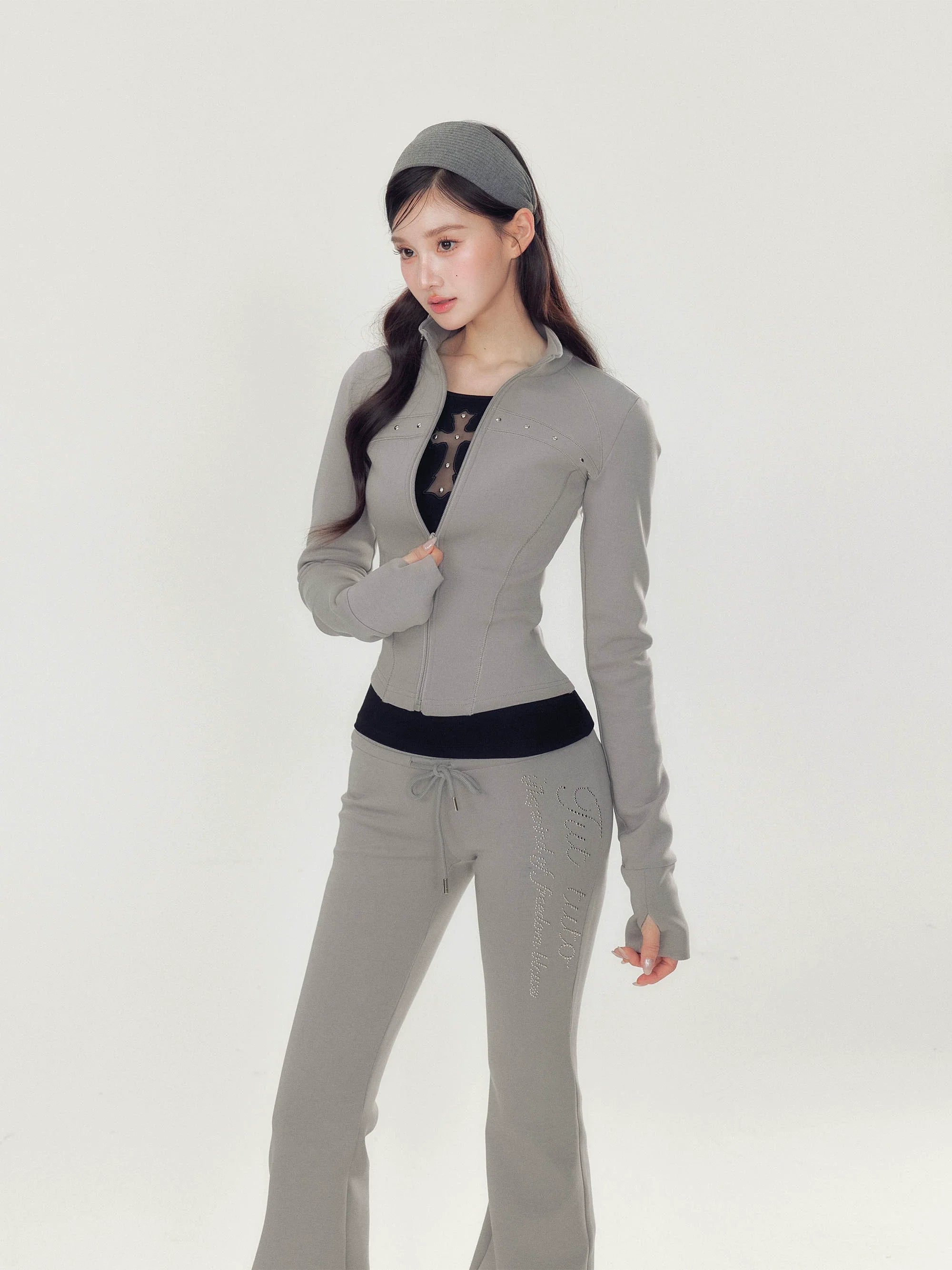 High Collar Slim Fit Sports Hoodie &amp; Pant Set