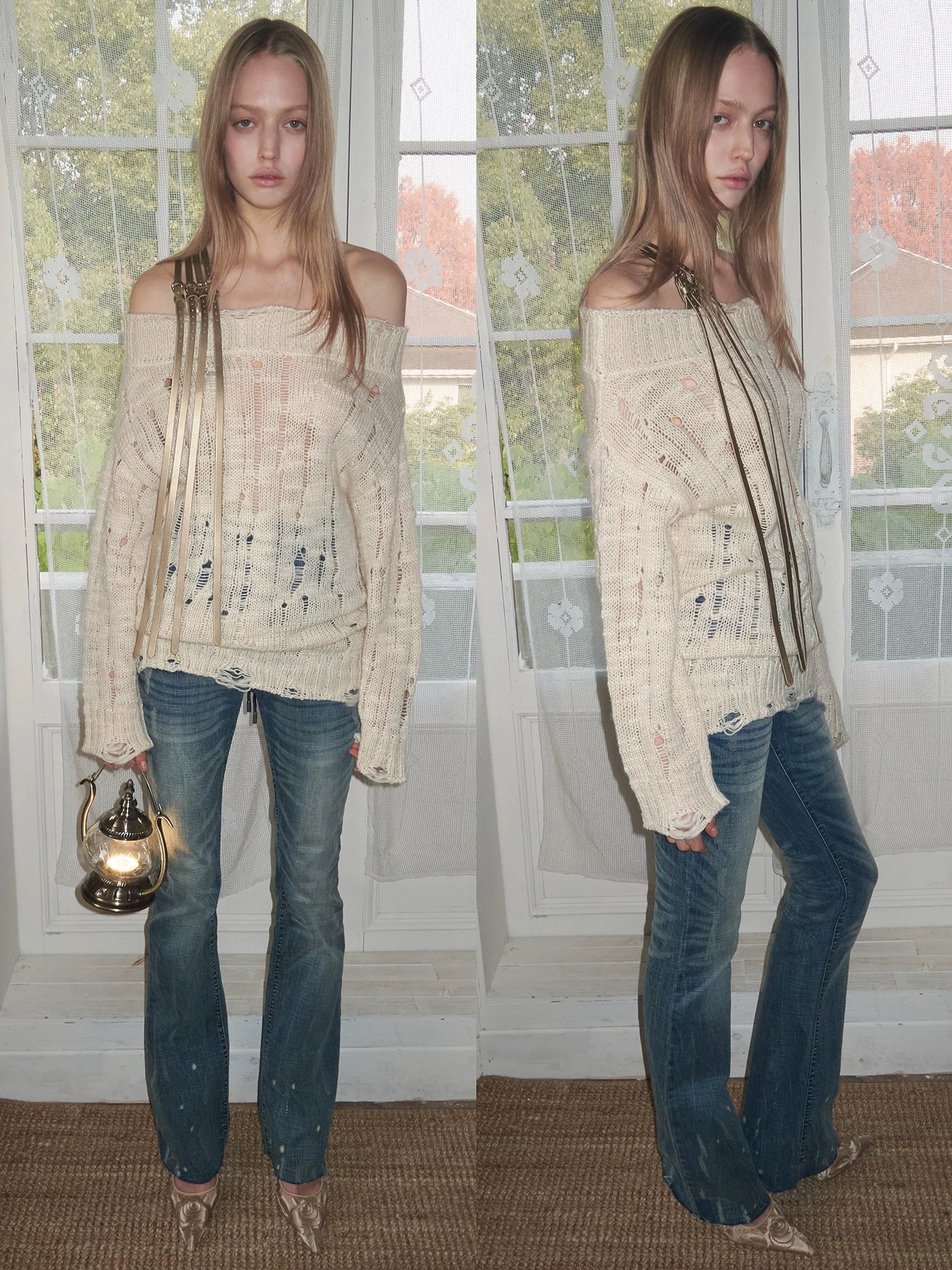 One Shoulder Cable Knit Sweater