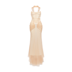 Black & Apricot Tulle Ruffled Slim-fit Strapless Dress