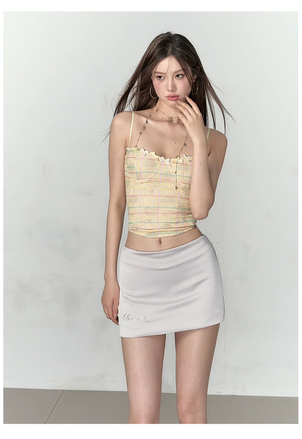 Pink &amp; Yellow Plaid Bow Tie Tank Top