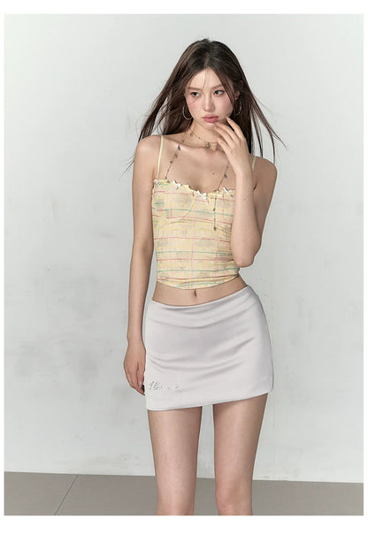 Pink &amp; Yellow Plaid Bow Tie Tank Top