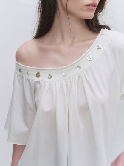 Shell Button Off-Shoulder Top